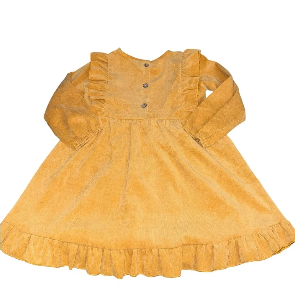 Honey Bean Mustard Yellow Ruffled Long Sleeve Dress Size 6